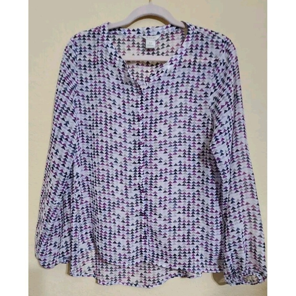 Ariat Womens Small Purple Geometric Triangle western‎ Button semi sheer  Blouse